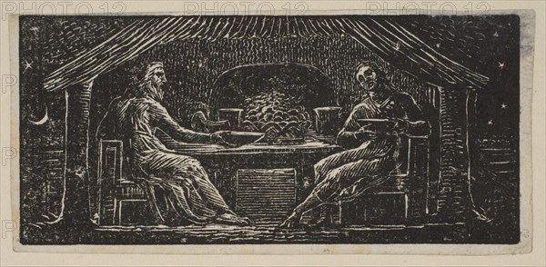 Thenot and Colinet Eat Their Evening Meal, from Thornton's Pastorals of Virgil, 1821. Creator: William Blake.