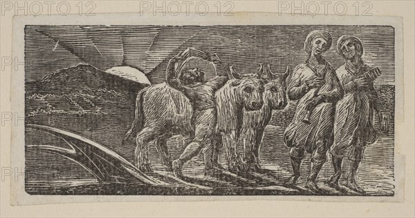 Boy Returning Joyfully, with Plough and Oxen, from Thornton's Pastorals of Virgil, 1821. Creator: William Blake.