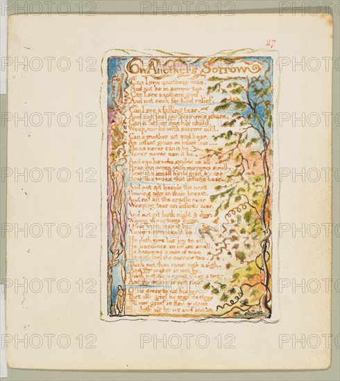 Songs of Innocence and of Experience: On Anothers Sorrow, ca. 1825. Creator: William Blake.