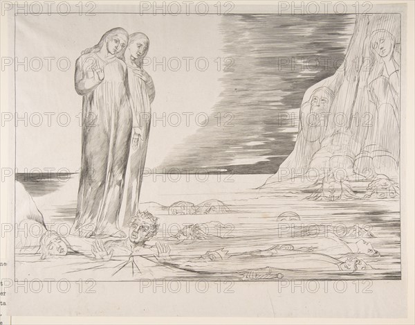 The Circle of Traitors: Dante's Foot Striking Bocca degli Abbate, from Dante's Infe..., ca. 1825-27. Creator: William Blake.