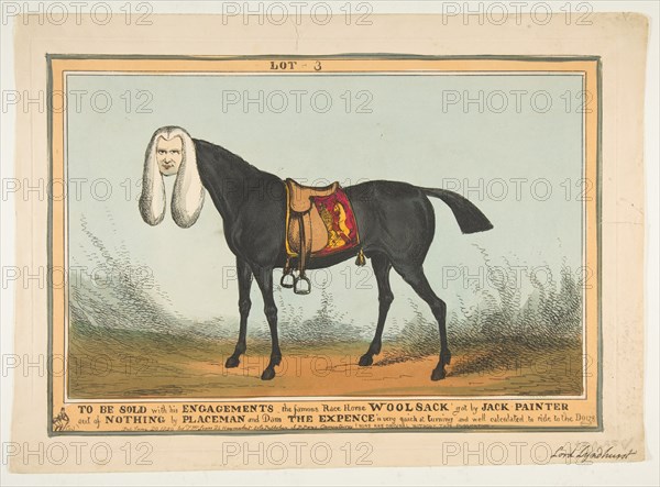 To Be Sold With All His Engagements-The Famous Race Horse Woolsack, June 29, 1829. Creator: William Heath.