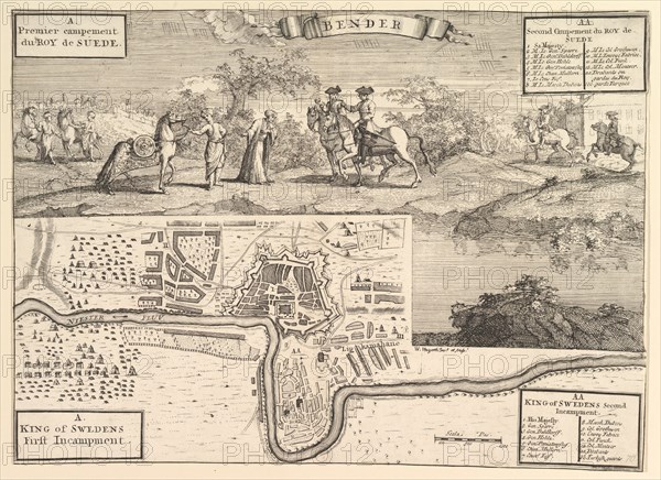 Charles XII at Bender (Aubry de La Mottraye's "Travels throughout Europe, Asia and into..., 1723-24. Creator: William Hogarth.