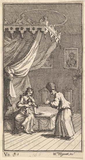 The New Metamorphosis, Plate 5: Fantasio, Transformed into a Lapdog, in the with Donna The..., 1724. Creator: William Hogarth.