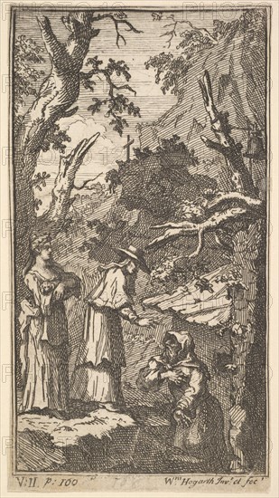 The New Metamorphosis, Plate 7: The Cardinal, a Hermit and Donna Angela Holding Fantasio, 1724. Creator: William Hogarth.
