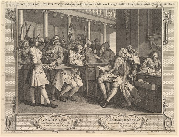 The Industrious 'Prentice Alderman of London, the Idle One Brought Before Hi..., September 30, 1747. Creator: William Hogarth.