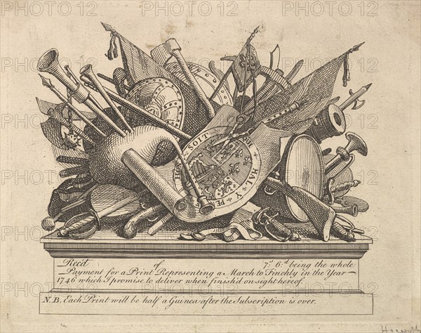 A Stand of Arms, Musical Instruments, etc., March 1749-50. Creator: William Hogarth.