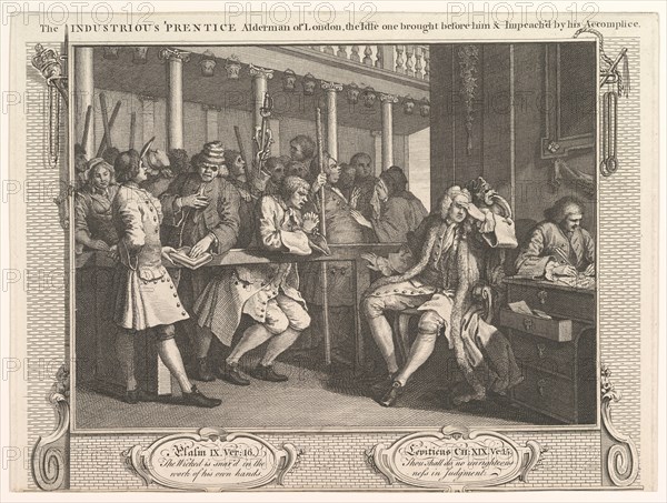 The Industrious 'Prentice Alderman of London, The Idle One Brought Before Hi..., September 30, 1747. Creator: William Hogarth.