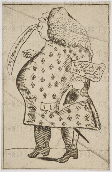Caricature of a Man declaring: "I'm against Hanover that's flat", ca. 1757. Creator: Attributed to George Townshend, 4th Viscount and 1st Marquess Townshend