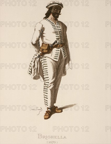 Commedia dell´arte. The servant Brighella, costume image of Maurice Sand, 1862. Creator: Unknown.
