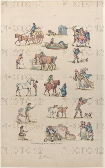 Plate 1, Outlines of Figures, Landscapes and Cattle...for the Use of Learners, March 8, 1790.