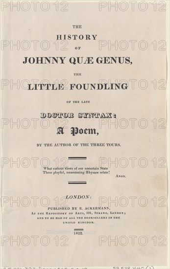 Title page, from "The History of Johnny Quae Genus, The Little Foundling of the Late Doctor Syntax", 1822.