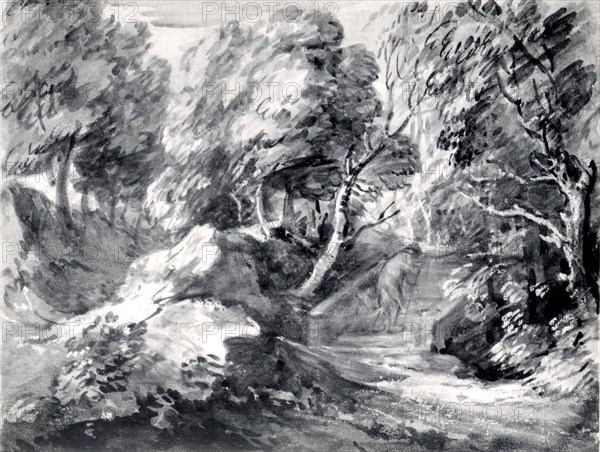 Wooded Landscape with a Man Crossing a Bridge