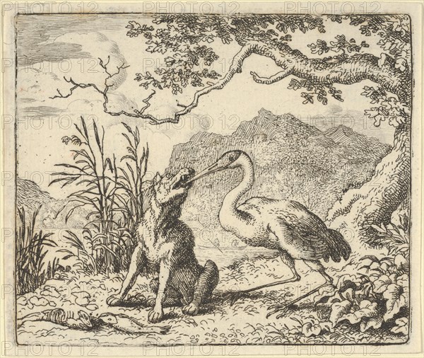 The Stork Removes a Bone from the Wolf's Throat. From Hendrick van Alcmar's Renard The Fox
