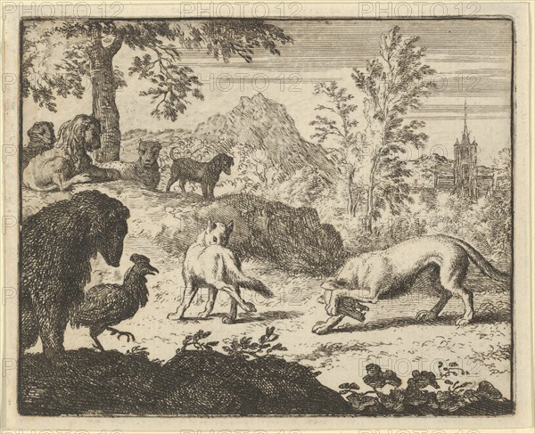 The Lion Allows a Fight Between the Wolf and Renard. From Hendrick van Alcmar's Renard The Fox