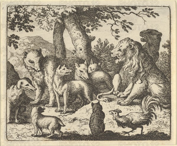 Renard Exonerates Himself of His Crimes Before the Lion. From Hendrick van Alcmar's Renard The Fox