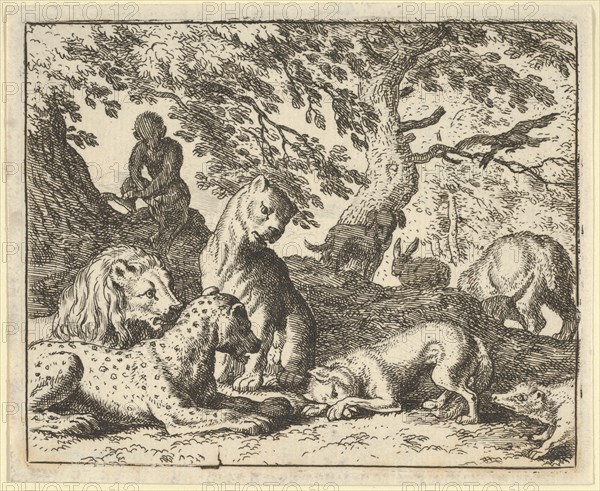 Renard Falsely Accuses His Father of Conspiring Against the Lion. From Hendrick van Alcmar's Renard The Fox