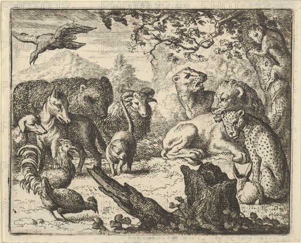 The Lion Announces a Durable Peace to the Animals who Surround Him. From Hendrick van Alcmar's Renard The Fox