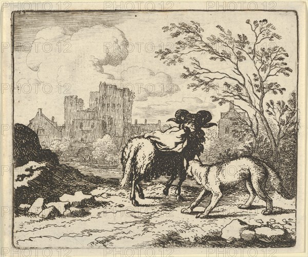 Renard Sends the Ram Back to the Lion with a Package Containing the Rabbit's Head. From Hendrick van Alcmar's Renard The Fox