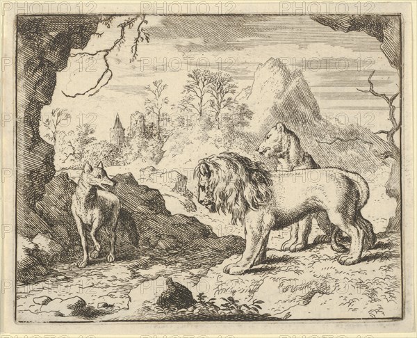 Renard Convinces the Lion and Lioness of Finding a Treasure His Father Stole from Them. From Hendrick van Alcmar's Renard The Fox