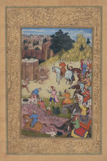 A Bathhouse Keeper is Consumed by Passion for his Beloved, Folio from a Khamsa (Quintet) of Amir Khusrau Dihlavi, 1597-98.