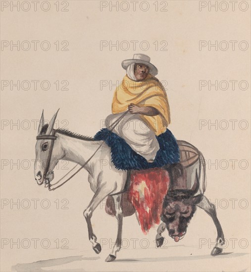 A butcher riding a donkey, from a group of drawings depicting Peruvian costume, ca. 1848.