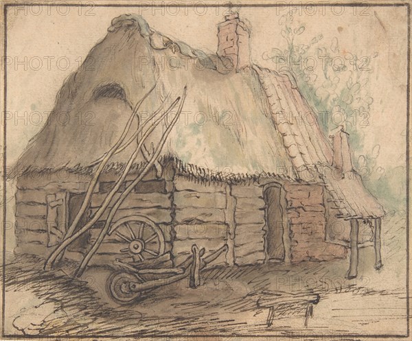 A Farm Building; verso: Head of a Woman and Slight Sketch of Woman Holding a Child, late 16th-mid-17th century.