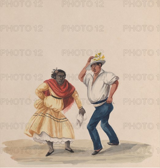 A man and a woman dancing, from a group of drawings depicting Peruvian costume, 1848.