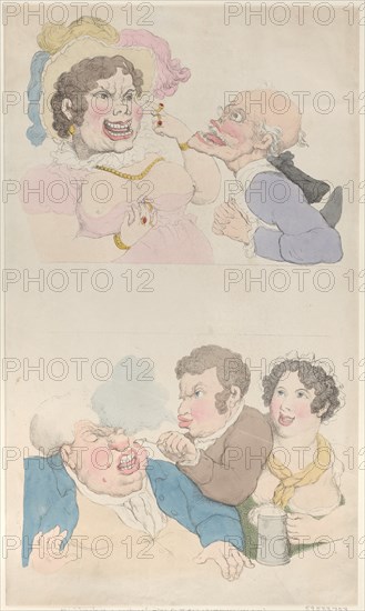 A Man Enticed by a Woman; and Smoking a Customer, 1800 (?).