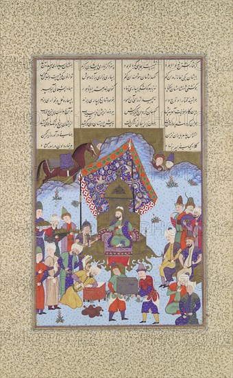 Afrasiyab on the Iranian Throne, Folio 105r from the Shahnama (Book of Kings) of Shah Tahmasp, ca. 1525-30.