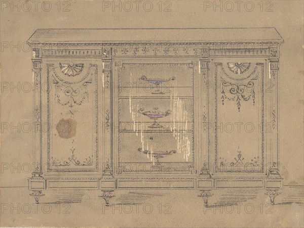 Cabinet Design with Glass Center Door, 19th century.