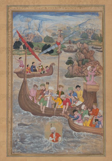 Alexander is Lowered into the Sea, Folio from a Khamsa (Quintet) of Amir Khusrau Dihlavi, 1597-98.