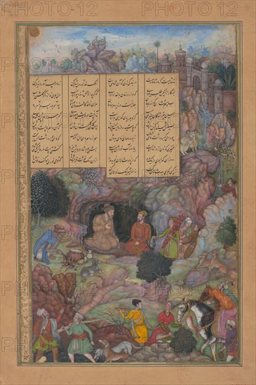 Alexander Visits the Sage Plato in his Mountain Cave, Folio from a Khamsa (Quintet) of Amir Khusrau Dihlavi, 1597-98.