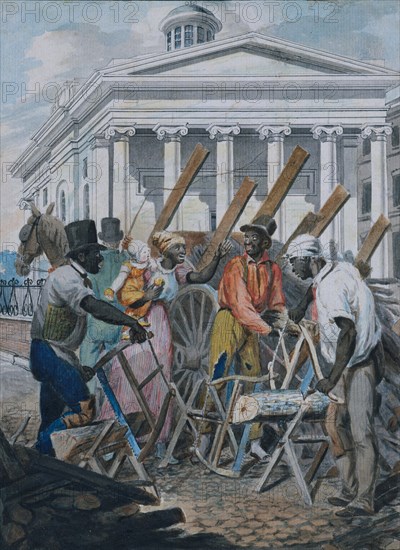 Black Sawyers Working in front of the Bank of Pennsylvania, Philadelphia, 1811-ca. 1813.