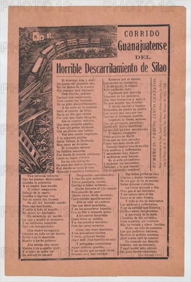 Broadsheet relating to a train accident in Silao and the many fatalities, 1920 (published).