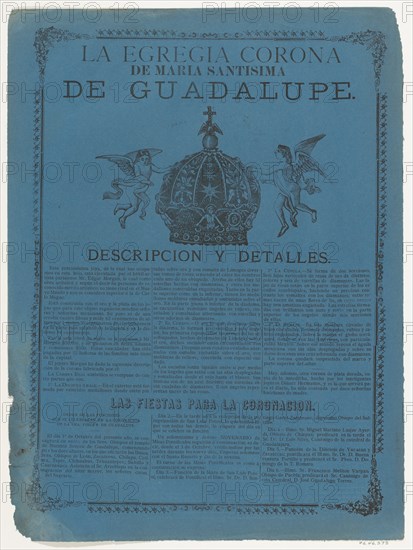 Broadsheet relating to the crown of the Virgin of Guadalupe, ca. 1890-1910.