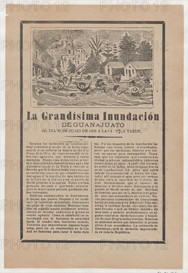 Broadsheet relating to the great flood of Guanajuato on 30 June 1905, a description in the bottom section, 1905.