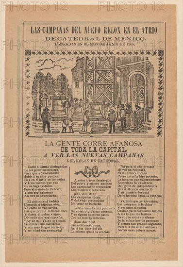 Broadsheet relating to the new clock installed in the cathedral in Mexico City in June 1905, 1905.