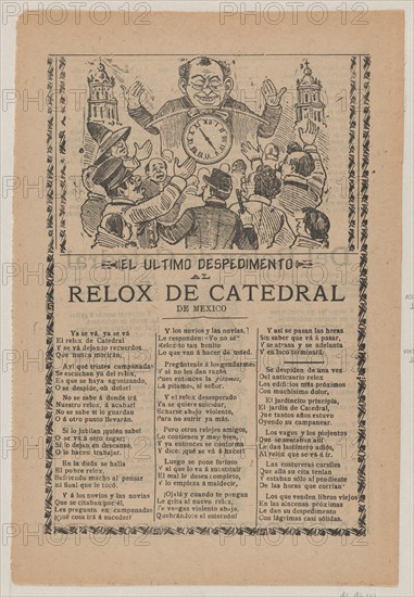 Broadsheet relating to the new clock installed in the cathedral in Mexico City in June 1905, 1905.