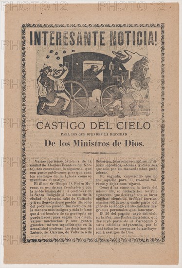 Broadsheet relating to the story of a falling meteor that was interpreted by Catholics as God's punishment to the people of the town of Alamos for their poor reception of Bishop Pedro Moreno, 1903.