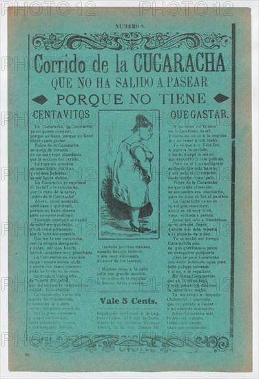 Broadsheet with a ballad about camp life hardships for women, profile of a woman looking downcast wearing a slip and heels, ca. 1918 (published).