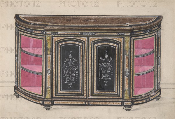 Cabinet Design with Black Doors and Red Interior, 19th century.