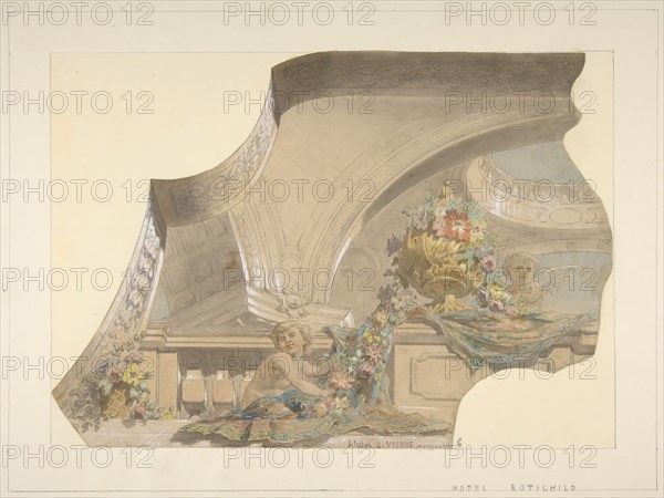 Ceiling and Cove Designs for Stairway, Hôtel Rothschild, Vienna, second half 19th century.