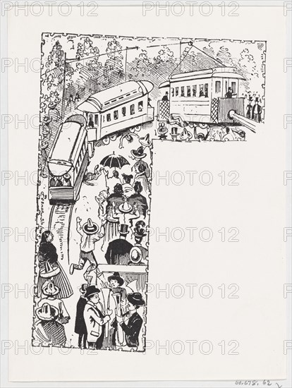 Chaos and fatalities resulting from a broken electric trolley car, from a broadside entitled 'Alegre Inauguracion del Eléctrico Tranvía', 1900.