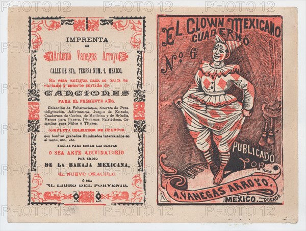 Cover for 'El Clown Mexicano: Cuaderno No. 6', a clown tugging at his pants, ca. 1880-1910.