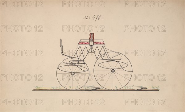 Design for 4 seat Phaeton, no top, no. 470, 1850-70.