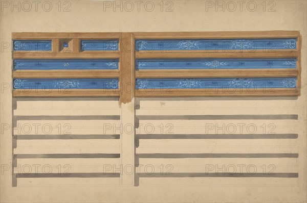 Design for a beamed ceiling with painted panels, 1830-97.