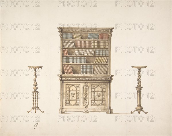 Design for a Bookcabinet and Two Pedestals (Verso: sketch), early 19th century.