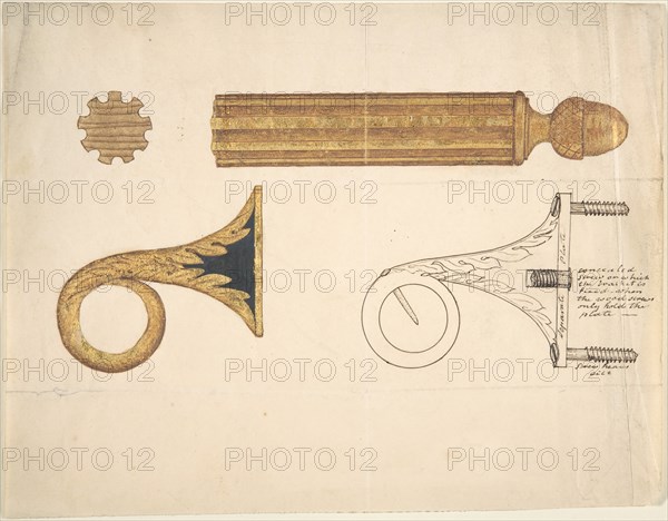 Design for a Bracket and Rod for Drapery, 19th century.