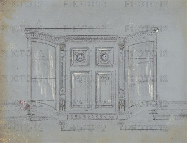 Design for a Cabinet with Glass Side Doors and Porcelain Plaques, 19th century.