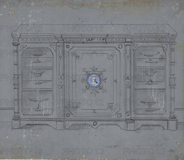 Design for a Cabinet witha Porcelain Plaque on the Center Panel, 19th century.